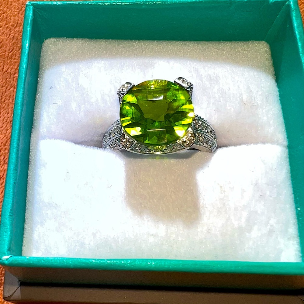 5.00 CT Natural Round Peridot & Real Diamond Ring In 14K Solid White Gold Size 7